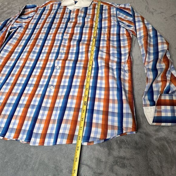 Tiglio Luxe Doppio Ritorio Sz 17 34/35 Cotton Button Shirt Blue Red Orange Plaid - Picture 9 of 11